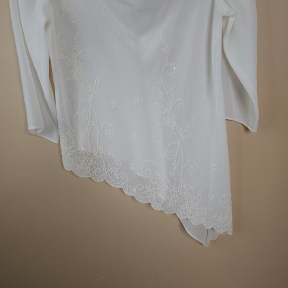 Vintage Y2K J. Rose Beaded Asymmetrical Semi-sheer Blouse Size 14 - Picture 3 of 9